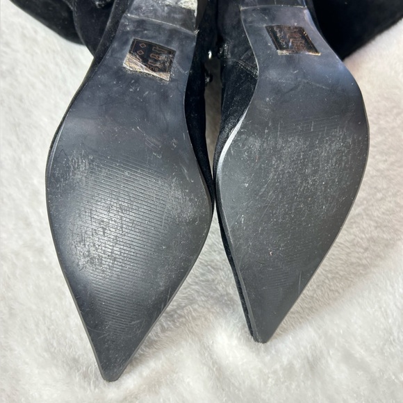 Bella Gioia Black Faux Suede Stiletto Heeled 4”Pointed Toe Zipper Boots Size 7.5 - Picture 8 of 11